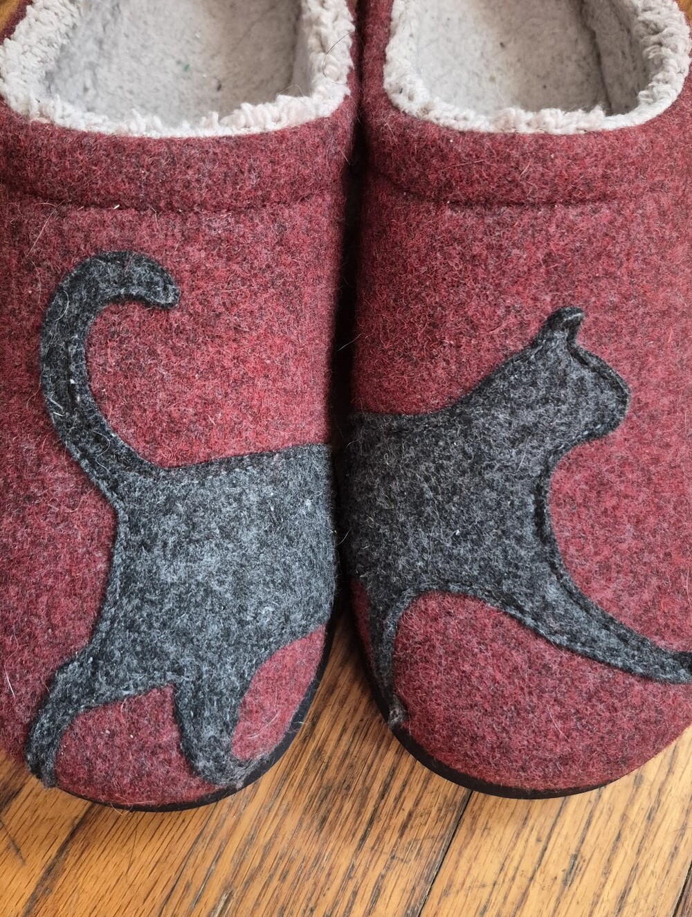 LL Bean Daybreak Scuff Motif Cat Wool Slippers Size 8 - Picture 2 of 7
